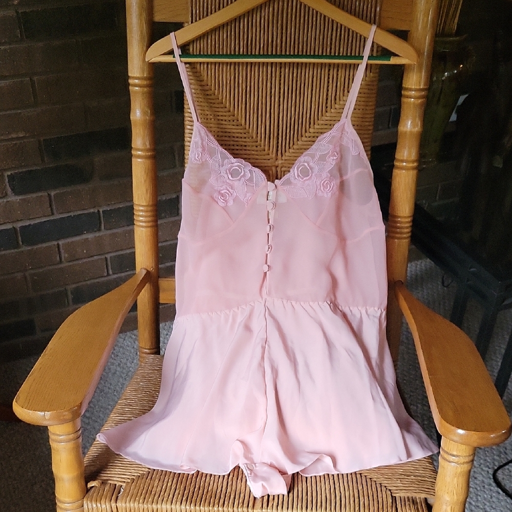 Vintage Victoria's Secret, gold label, pink sheer teddy, size L